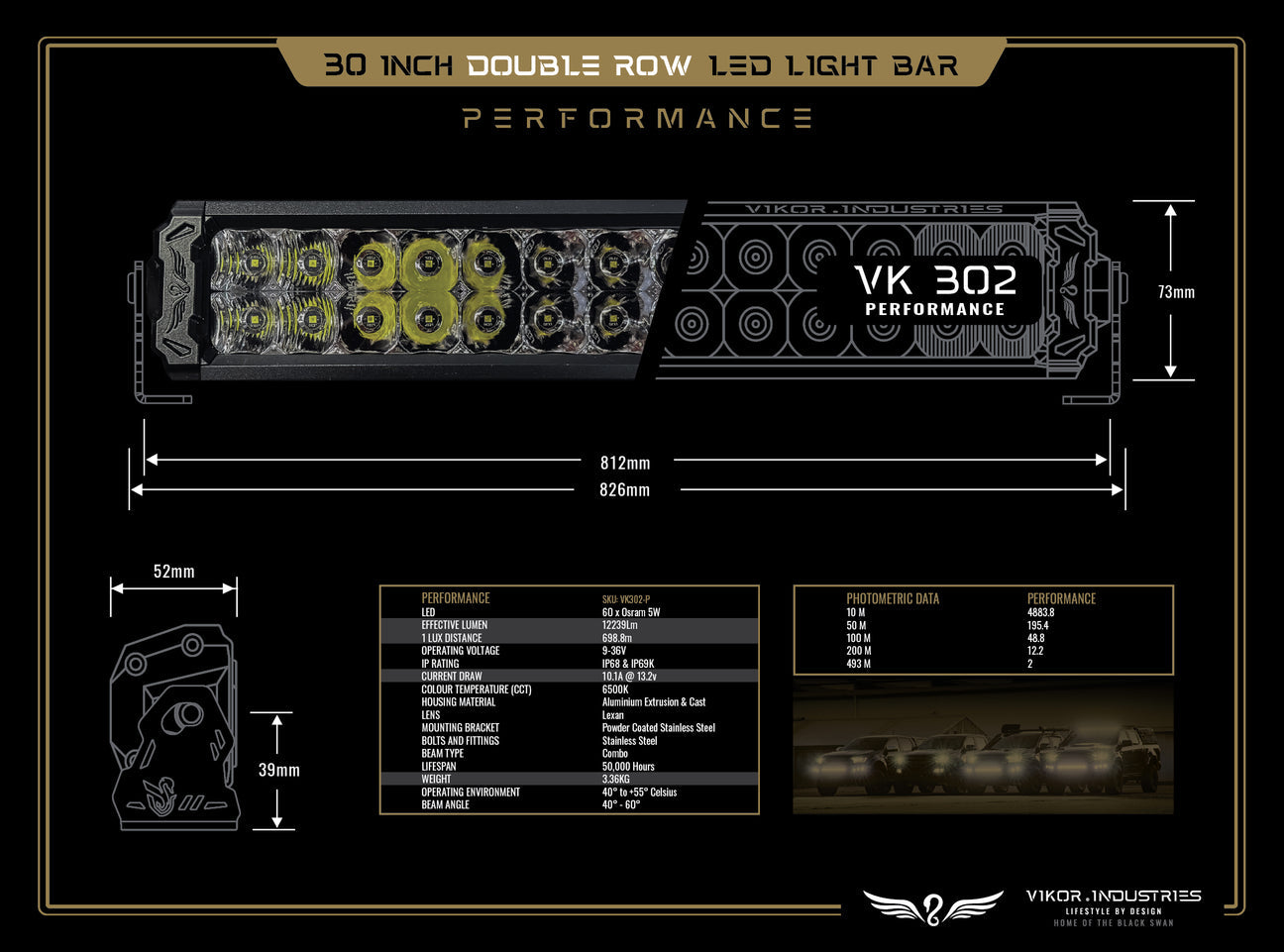 VK302 Performance LED Light Bar - 30 Inch Light Bar (Double Row) VIKOR INDUSTRIES