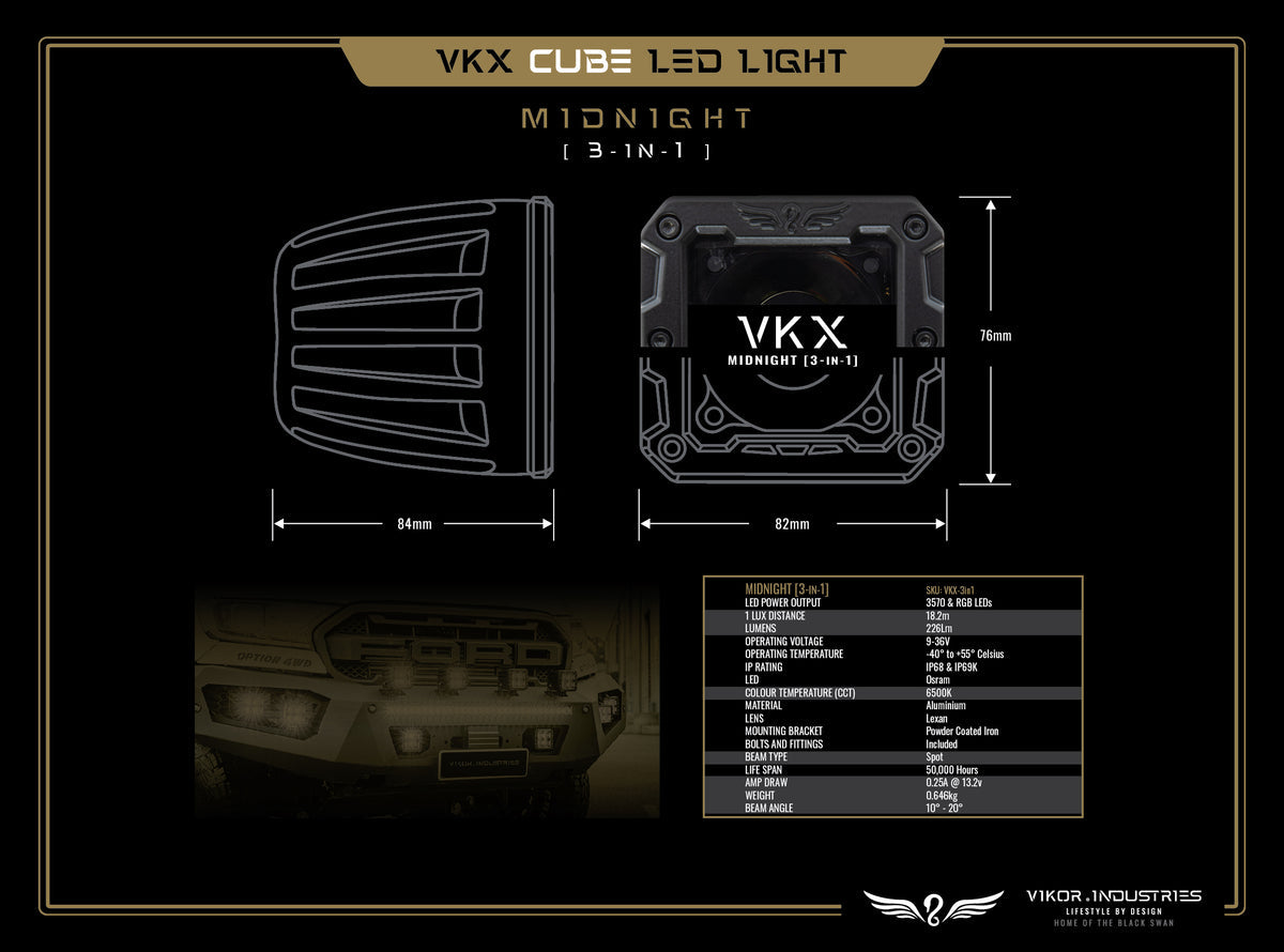 VKX MIDNIGHT 3-IN-1 LED CUBE LIGHT (2")