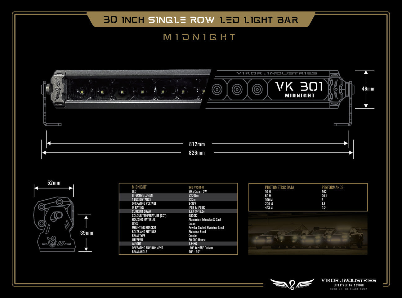 VK301 Midnight LED Light Bar - 30 Inch Light Bar VIKOR INDUSTRIES