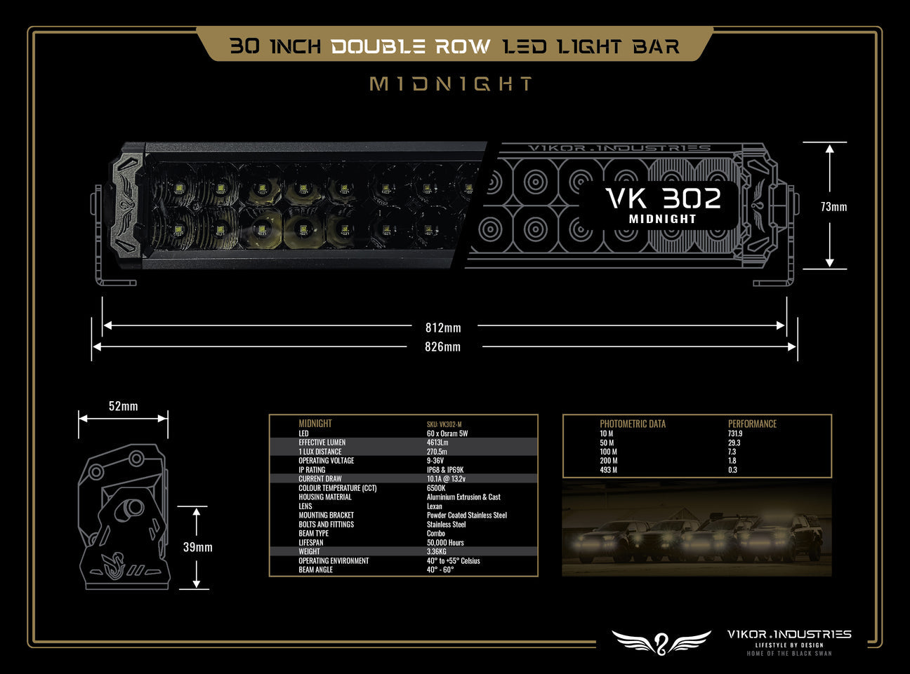 VK302 Midnight LED Light Bar - 30 Inch Light Bar (Double Row) VIKOR INDUSTRIES